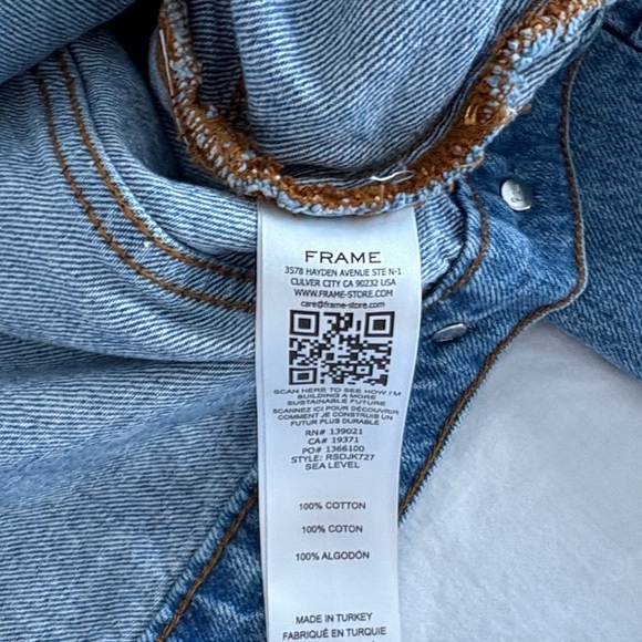 Frame Sea Level Ruched Sleeve Denim  Jean Jacket - Picture 6 of 10